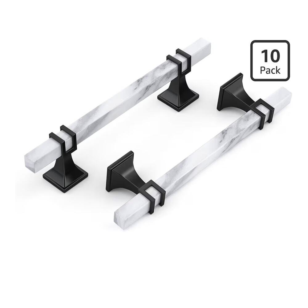 10 Pack 5" Marble Cabinet Pulls Black Square Handles Kitchen Drawer 128mm